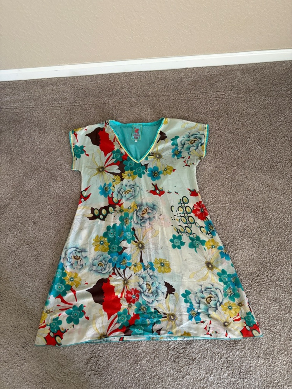 Johnny Was Multicolor Floral V-Neck Dress size S  great as bathing suit cover